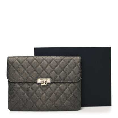Chanel Metallic Caviar Quilted Medium Golden Class Pouch Dark Grey 12 of 12