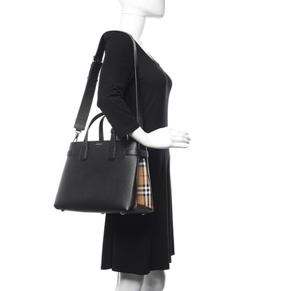 Burberry Grainy Calfskin Vintage Check Medium Banner Tote Black 2 of 9