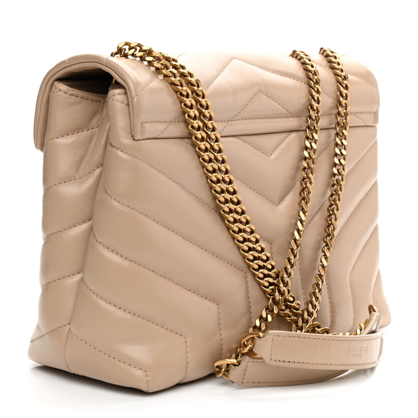 Calfskin Y Quilted Monogram Small Loulou Chain Satchel Dark Beige