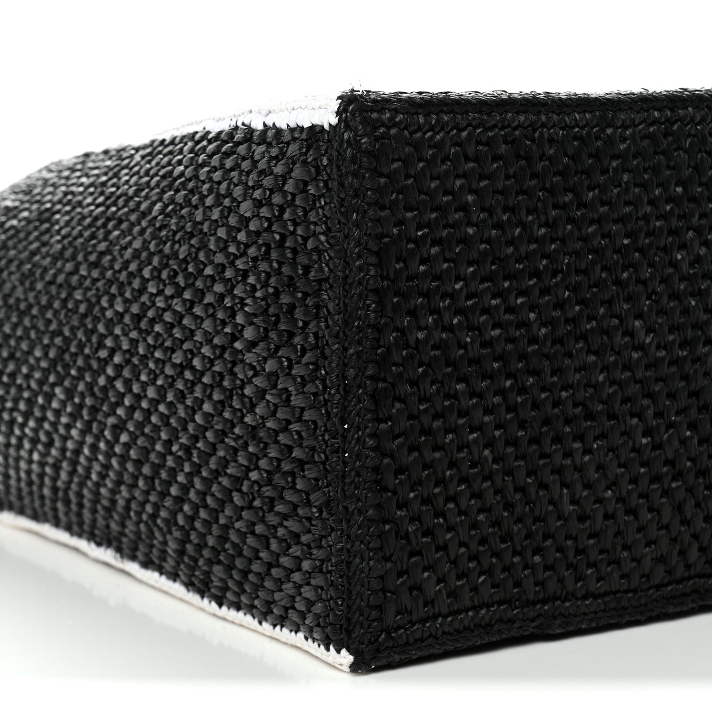 Raffia Large Paula's Ibiza Logo Tote Black White
