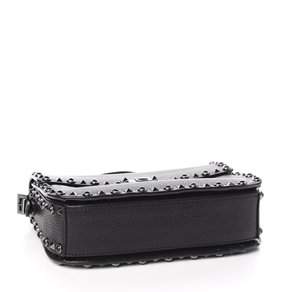 Valentino Garavani Pebbled Calfskin Onyx Medium Rockstud Rolling Flap Saddle Bag Black 4 of 9