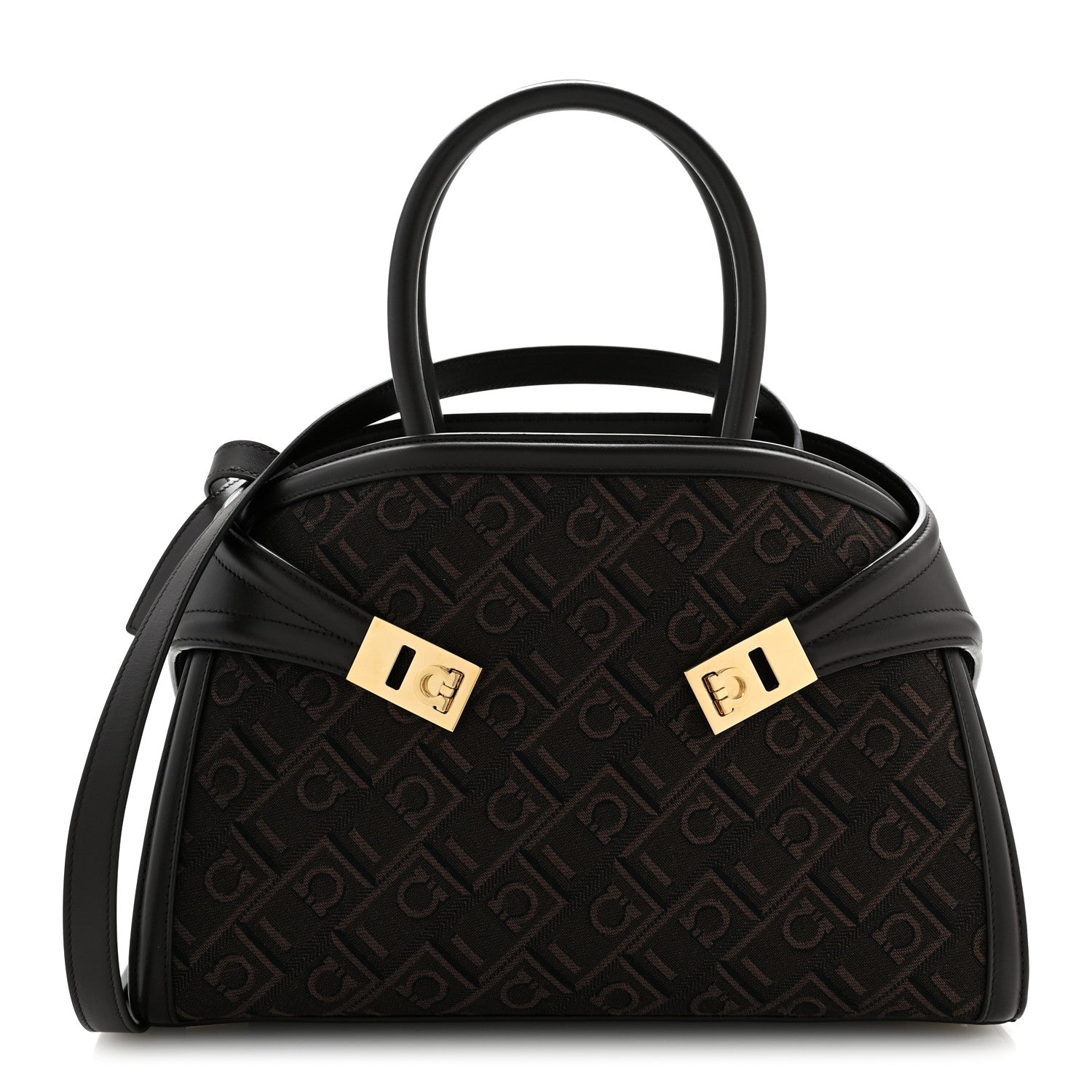 Salvatore Ferragamo Jacquard Calfskin Monogram Medium Hug Bag  Espresso 1 of 12