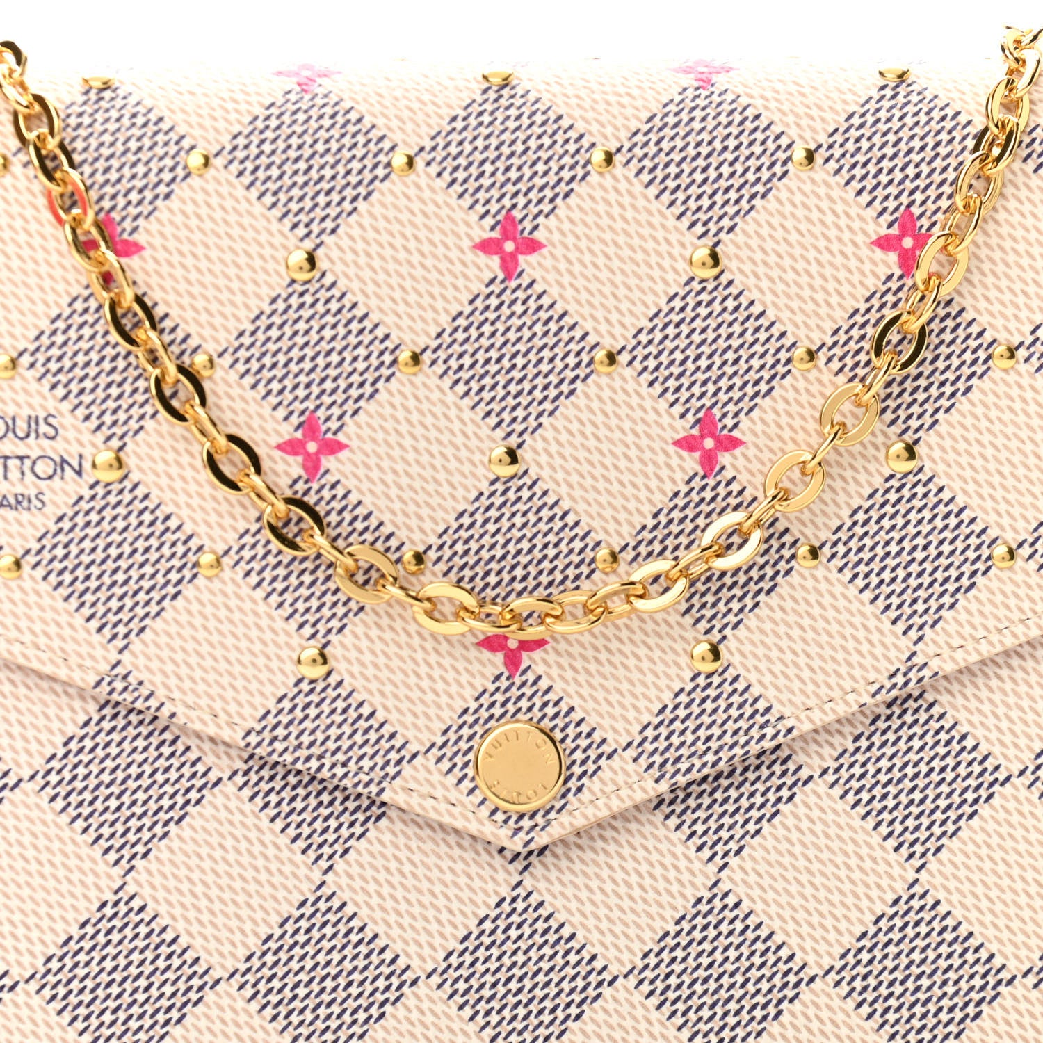 Louis Vuitton Damier Azur Studded Pochette Felicie Chain Wallet Fuchsia 8 of 10