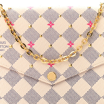 Louis Vuitton Damier Azur Studded Pochette Felicie Chain Wallet Fuchsia 8 of 10