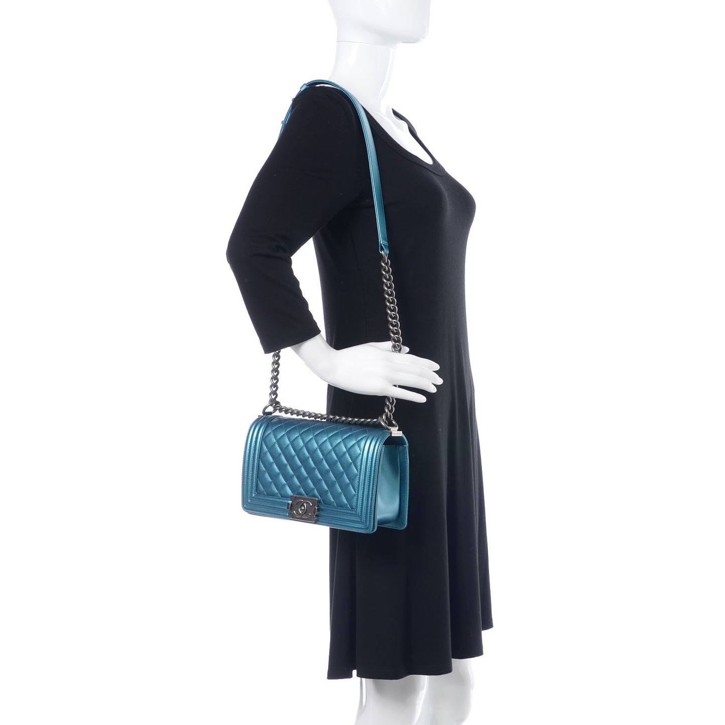 Metallic Caviar Quilted Medium Boy Flap Turquoise