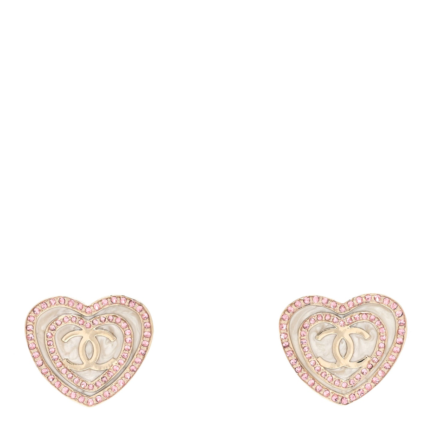 Crystal CC Resin Heart Earrings Gold Pink White