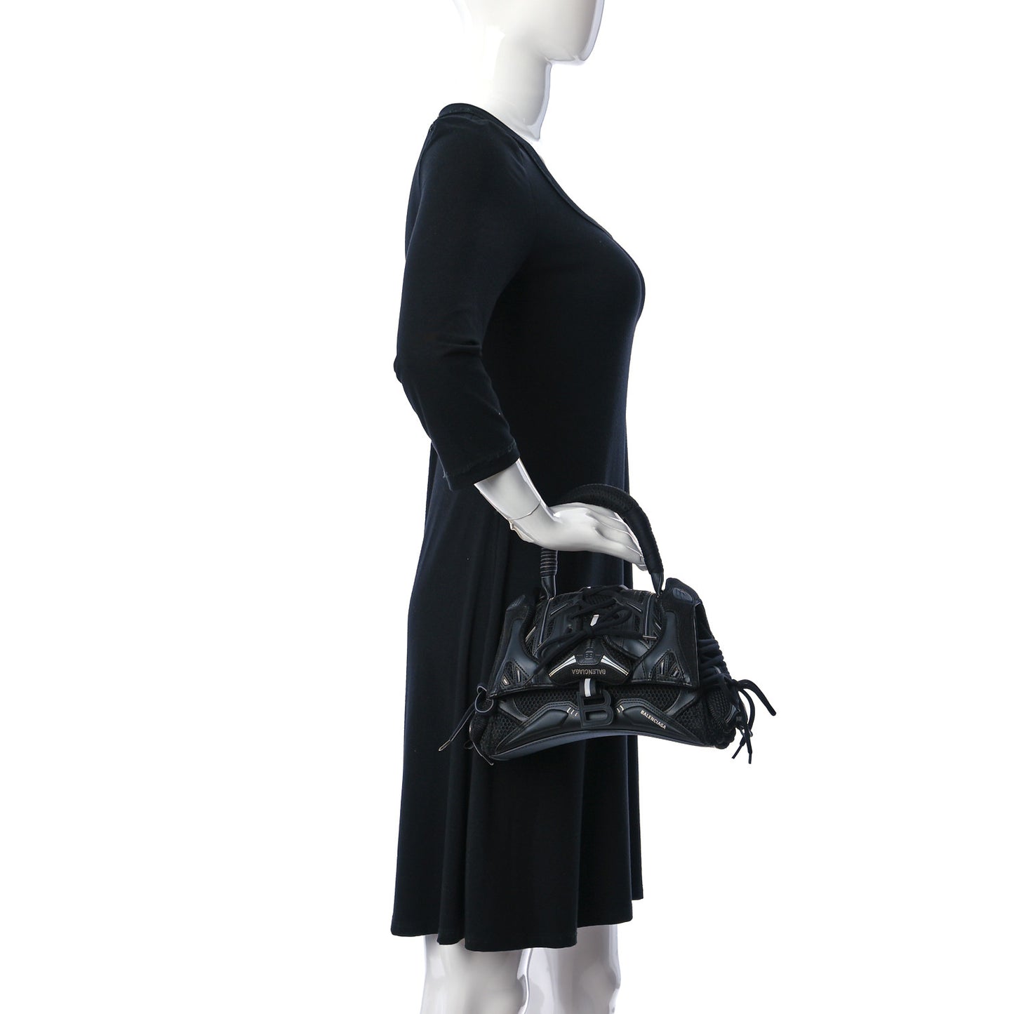 Faux Calfskin Fabric Small Sneakerhead Top Handle Bag Black