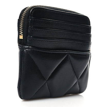 Chanel Lambskin Quilted Chanel 19 Zip Card Holder Wallet Black 3 of 9