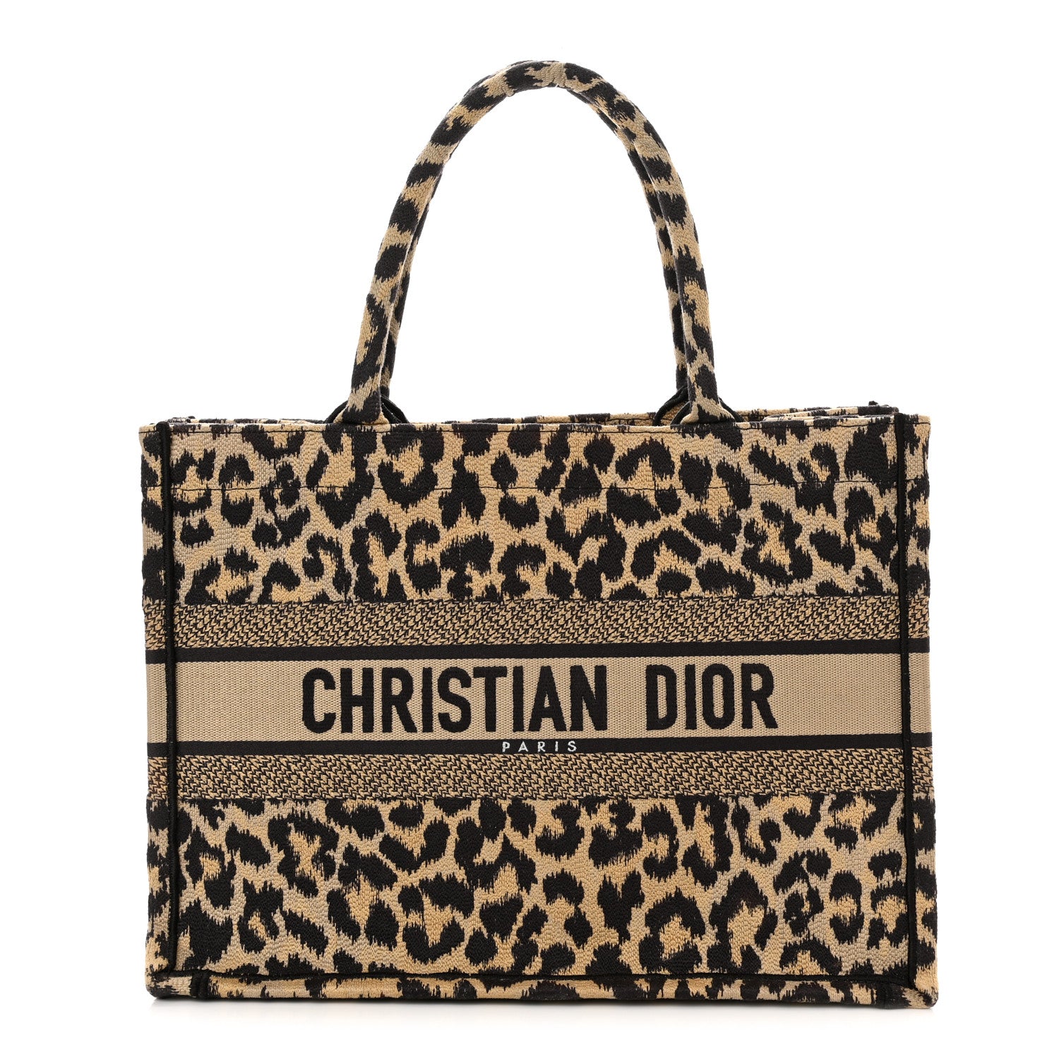 Christian Dior Canvas Mizza Embroidered Medium Leopard Book Tote Beige 1 of 10