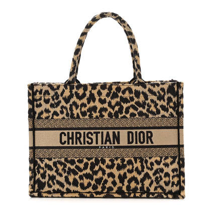Christian Dior Canvas Mizza Embroidered Medium Leopard Book Tote Beige 1 of 10