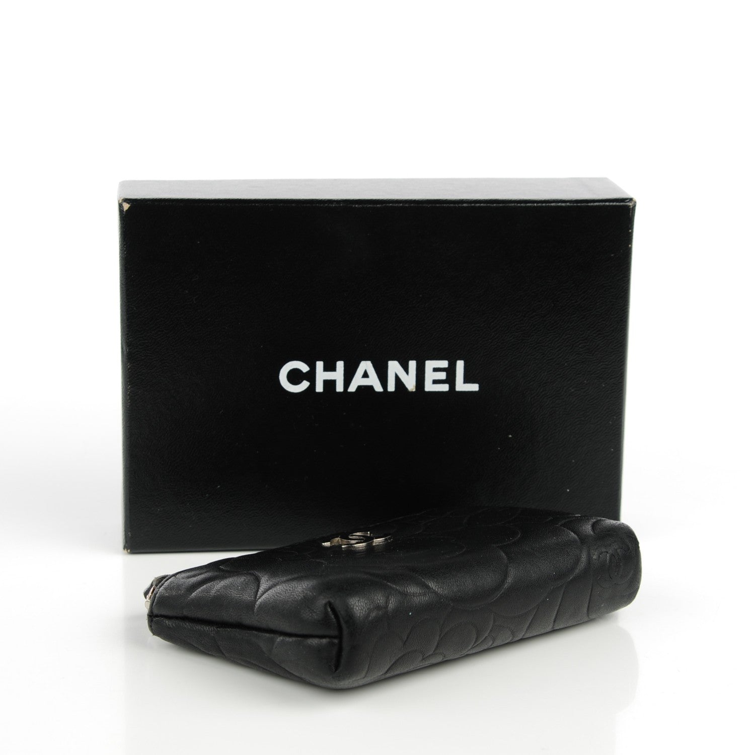 Chanel Lambskin Camellia Embossed Key Holder Case Black 4 of 9