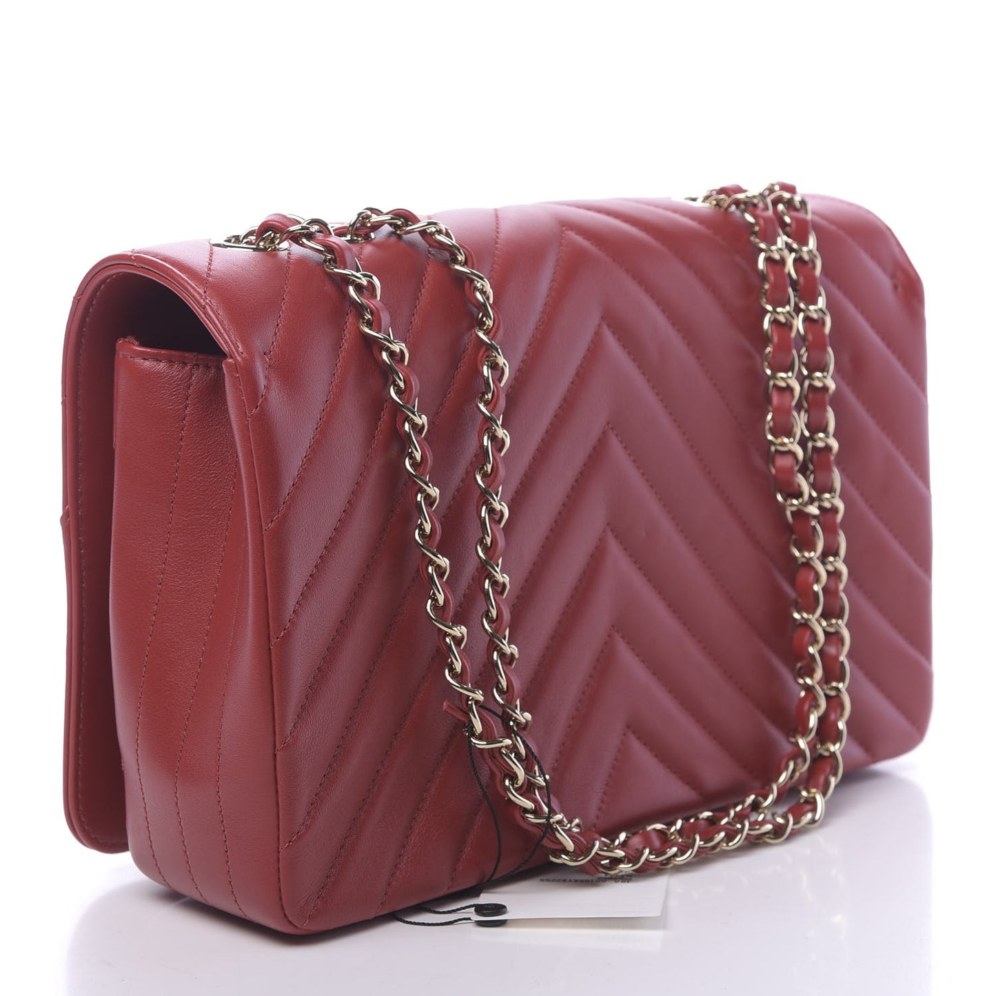 Calfskin Chevron Quilted Large Statement Flap Red
