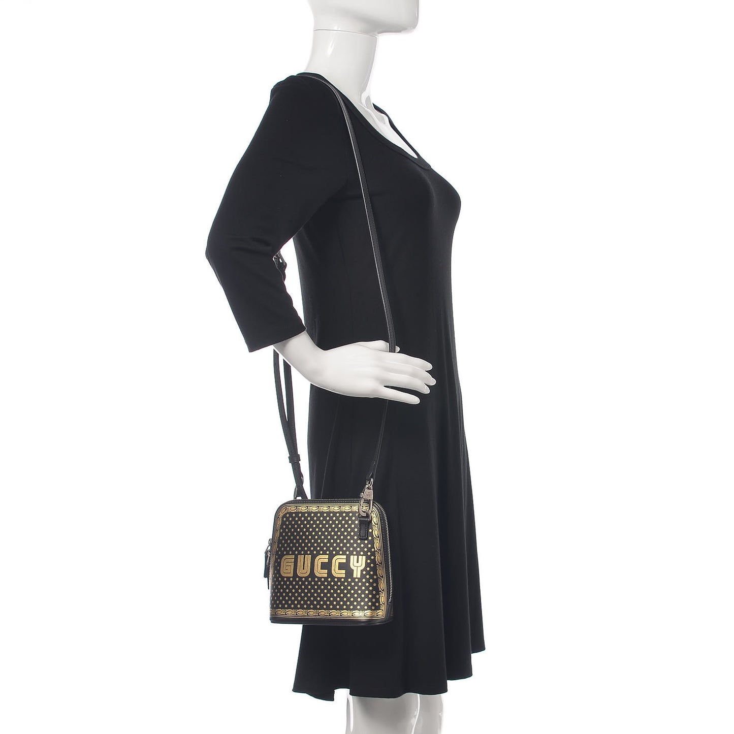 X SEGA Calfskin GUCCY Stars Mini Dome Shoulder Bag Black Gold