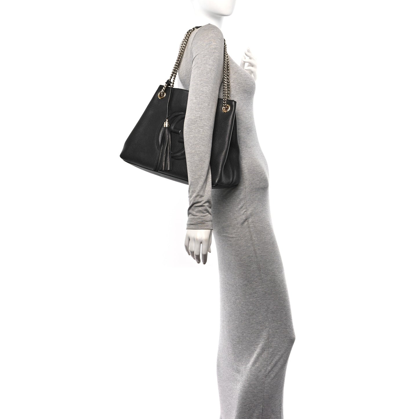 Pebbled Calfskin Medium Soho Chain Shoulder Bag Black