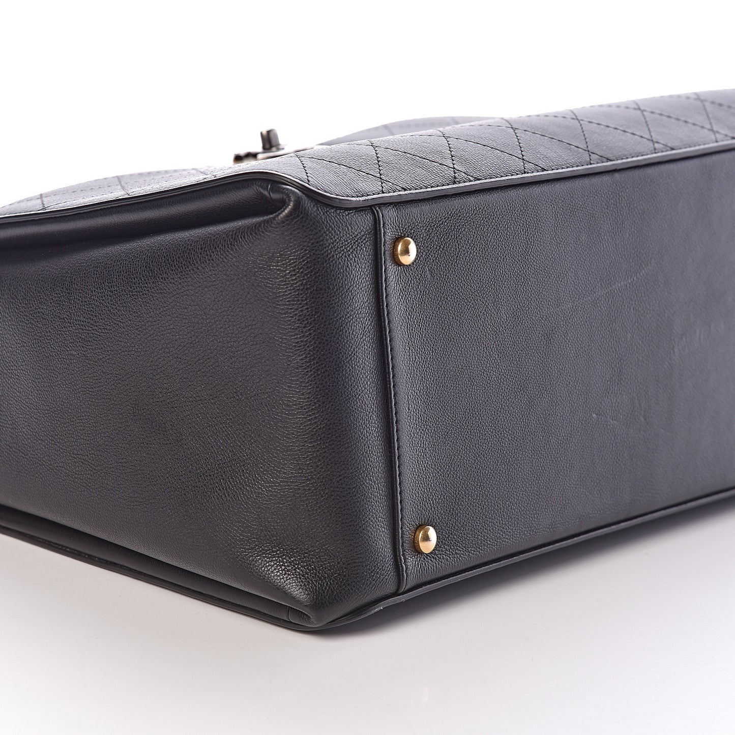 Calfskin Stitched Large Straight Lines Shopping Tote Black