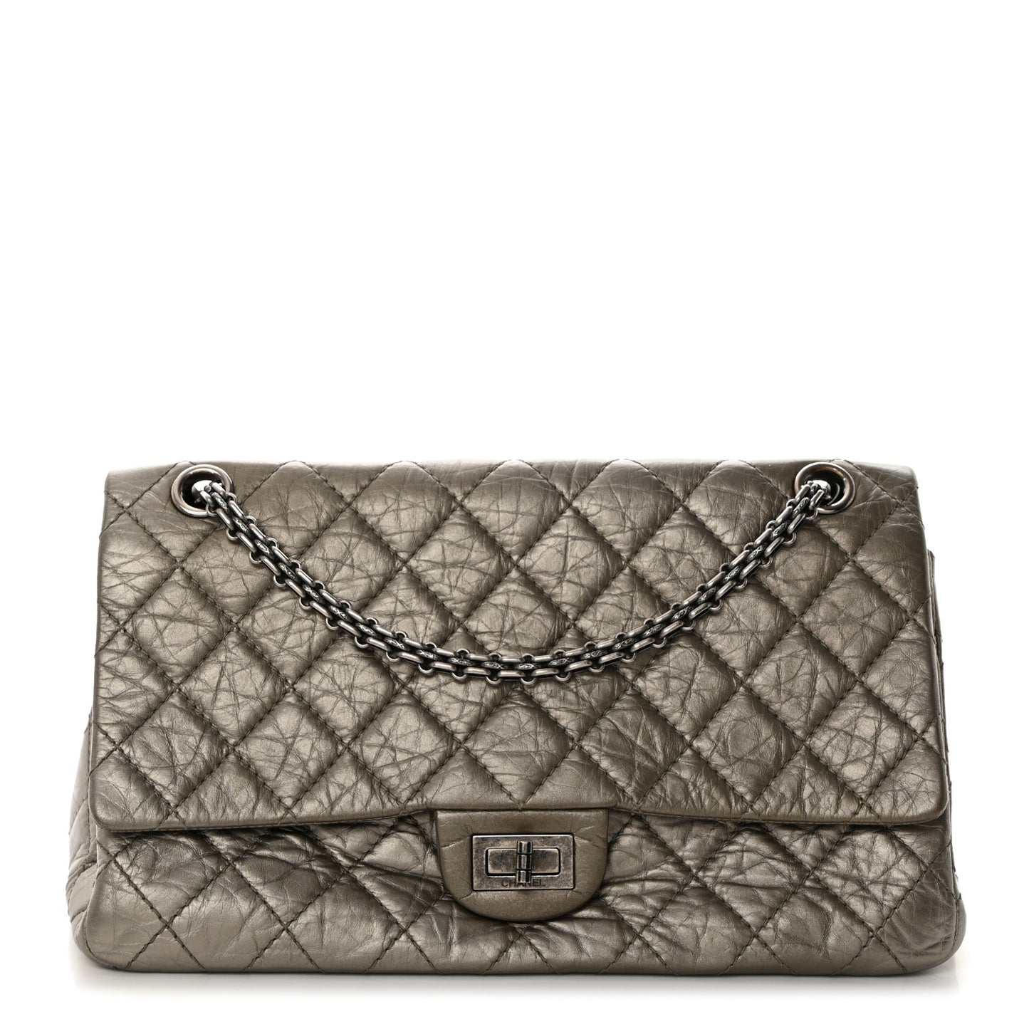 Metallic Aged Calfskin Quilted Double Compartment 2.55 Reissue 227 Grey