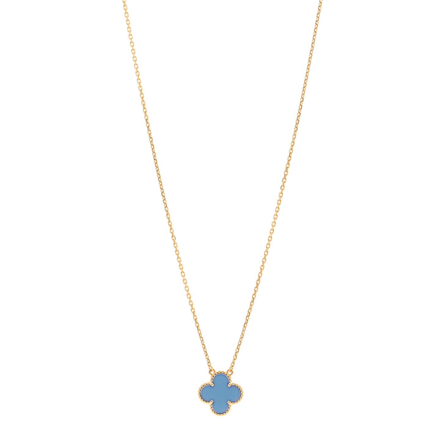 18K Yellow Gold Blue Agate Vintage Alhambra Pendant Necklace