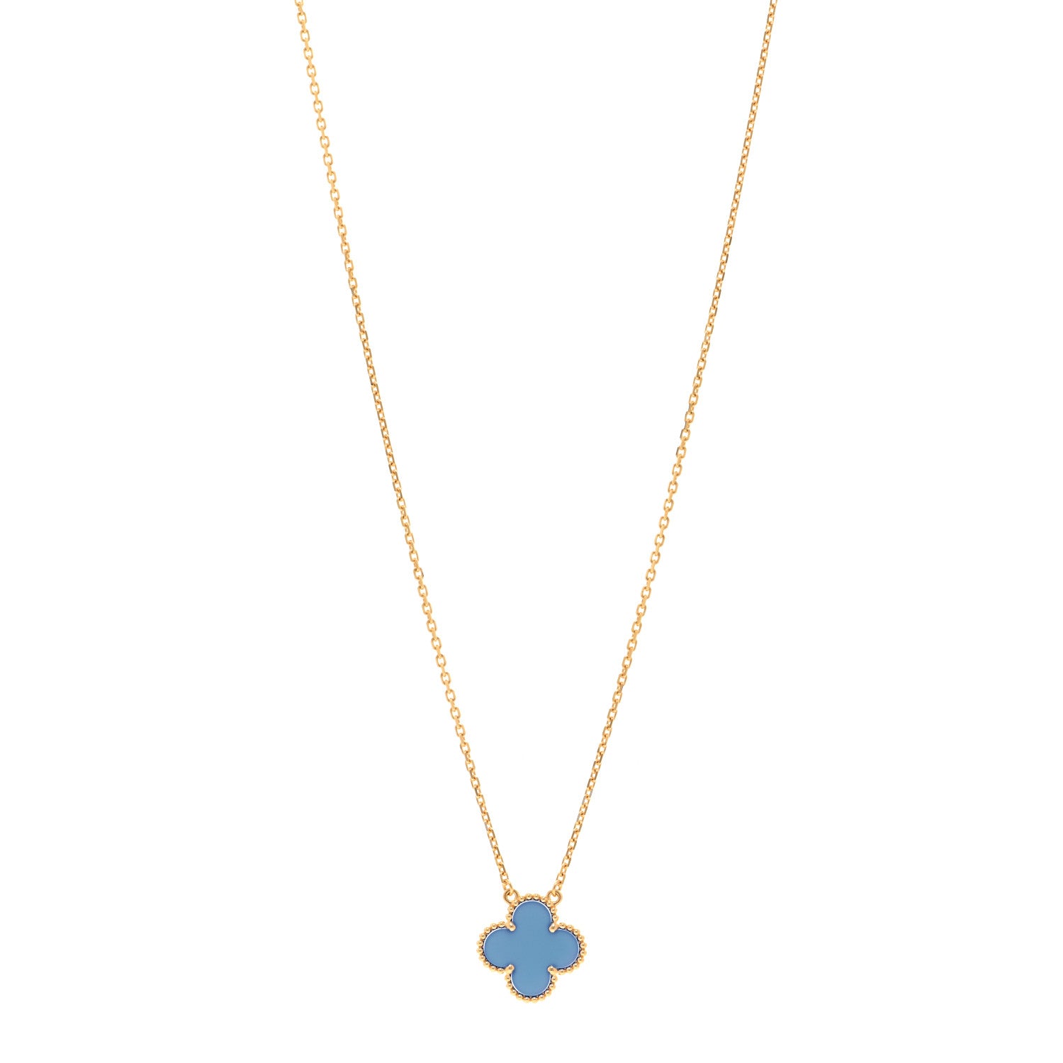Van Cleef & Arpels 18K Yellow Gold Blue Agate Vintage Alhambra Pendant Necklace 1 of 5