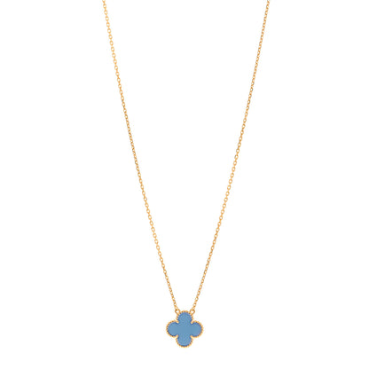 Van Cleef & Arpels 18K Yellow Gold Blue Agate Vintage Alhambra Pendant Necklace 1 of 5