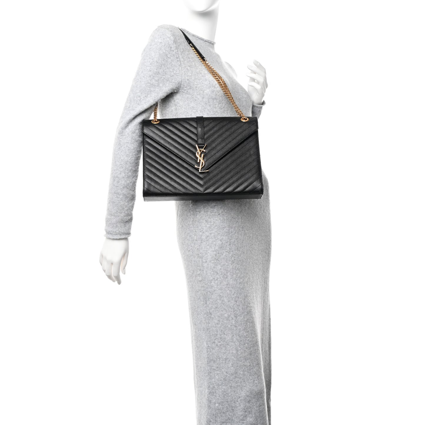 Grain De Poudre Matelasse Chevron Large Monogram Satchel Black