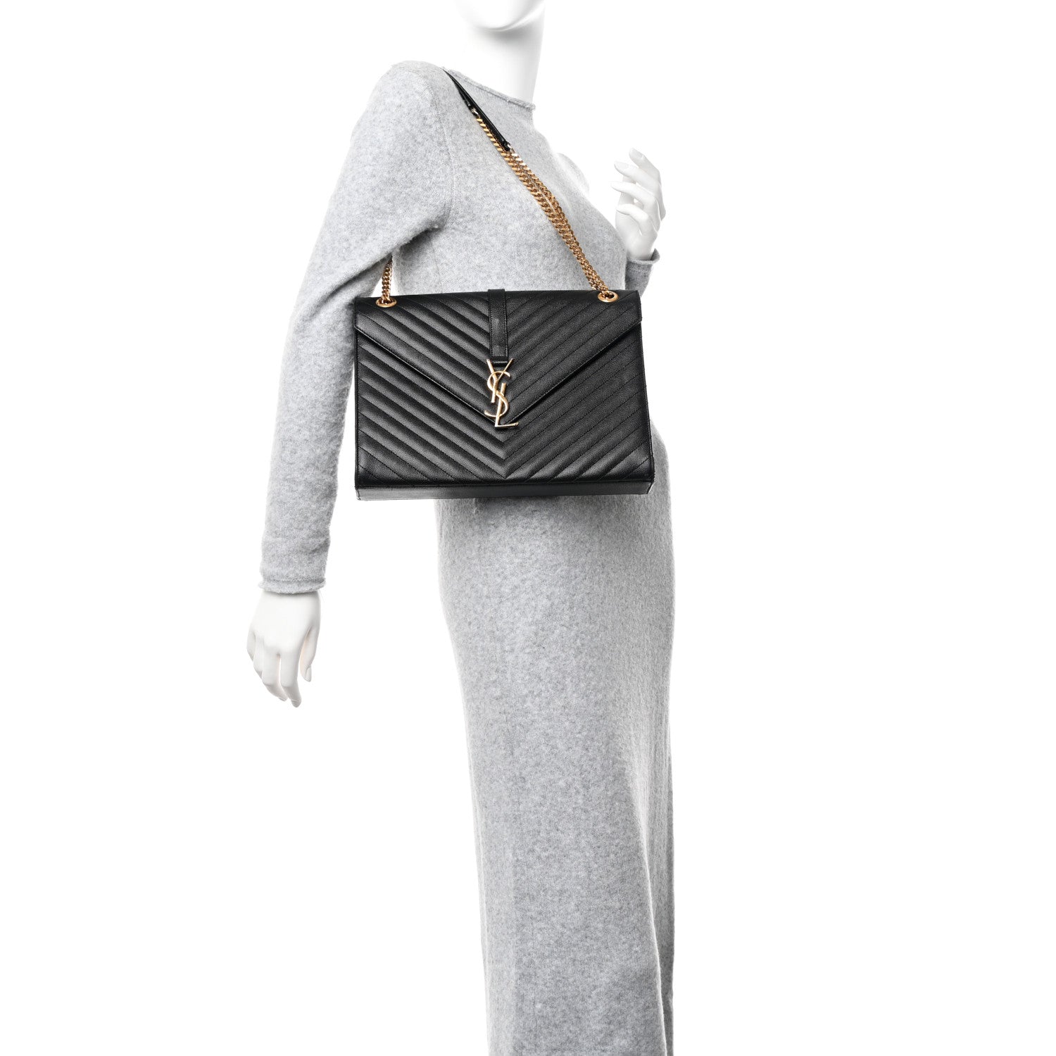 Saint Laurent Grain De Poudre Matelasse Chevron Large Monogram Satchel Black 2 of 11