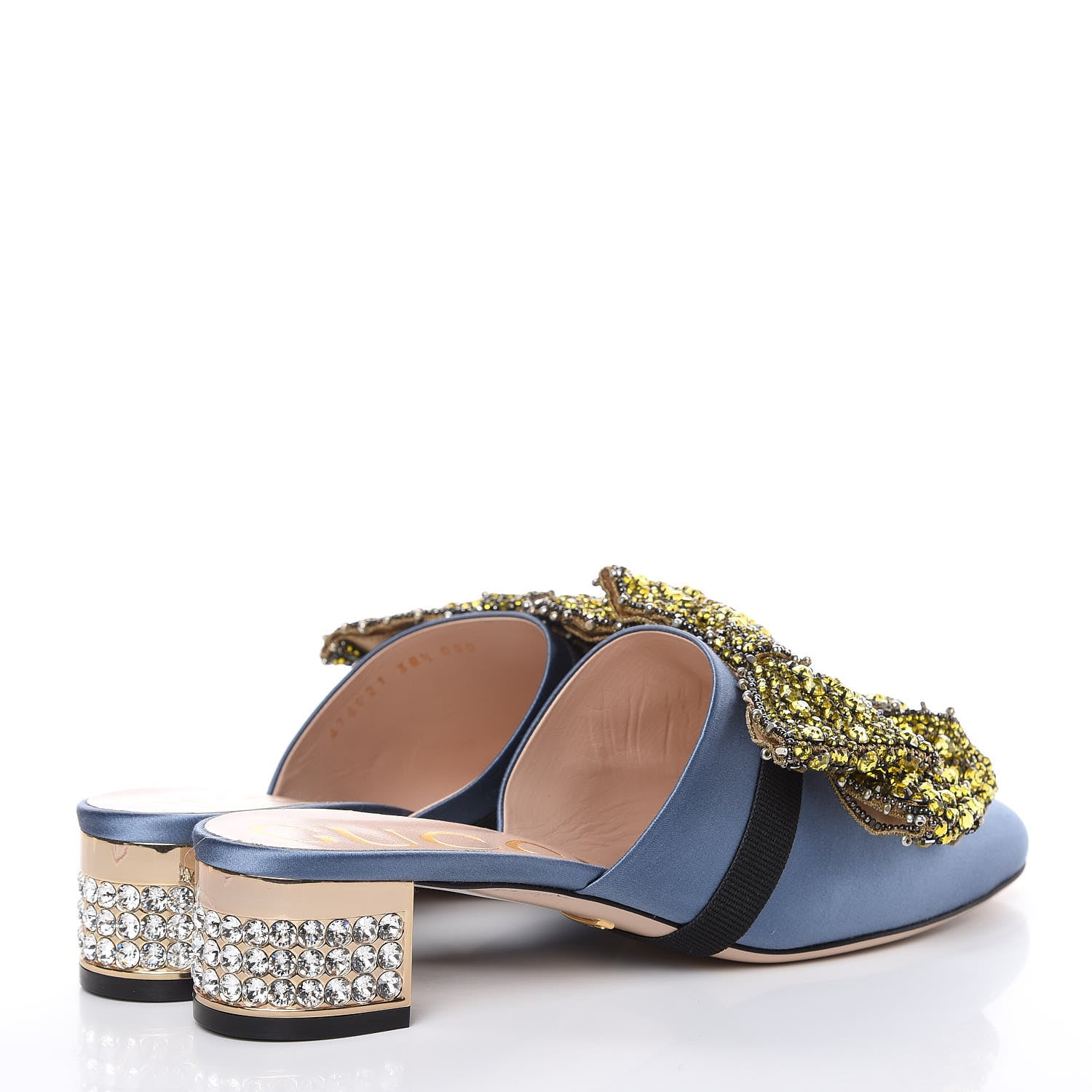 Gucci Silk Satin Crystal Embellished Bow Mules 38.5 Carta Zucchero 5 of 11