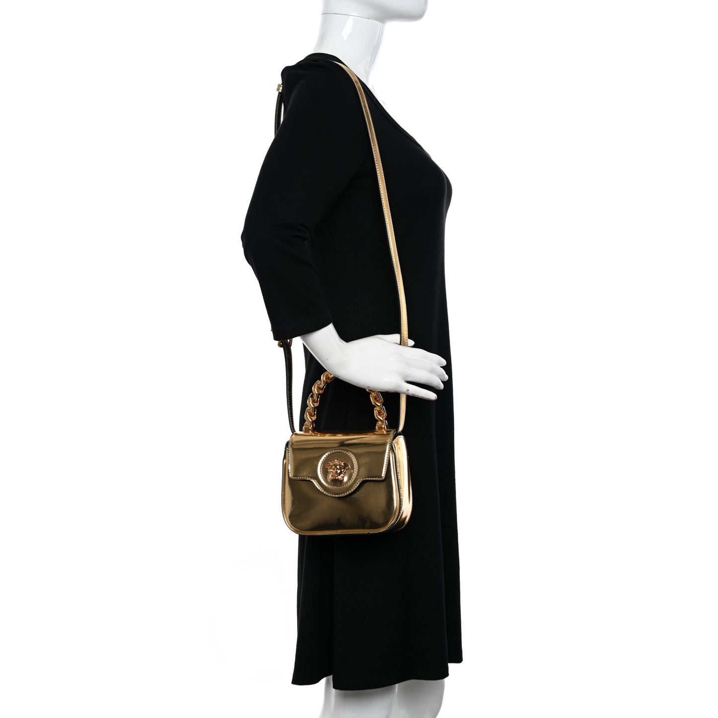 Metallic Calfskin Mini La Medusa Bag Gold