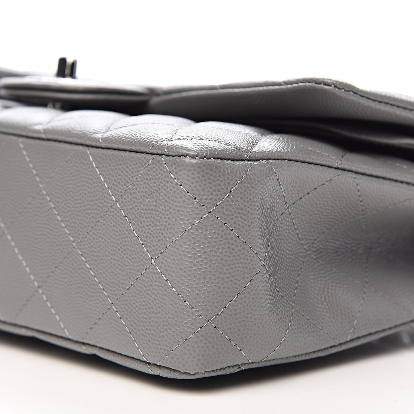 Caviar Quilted Medium Double Flap Grey