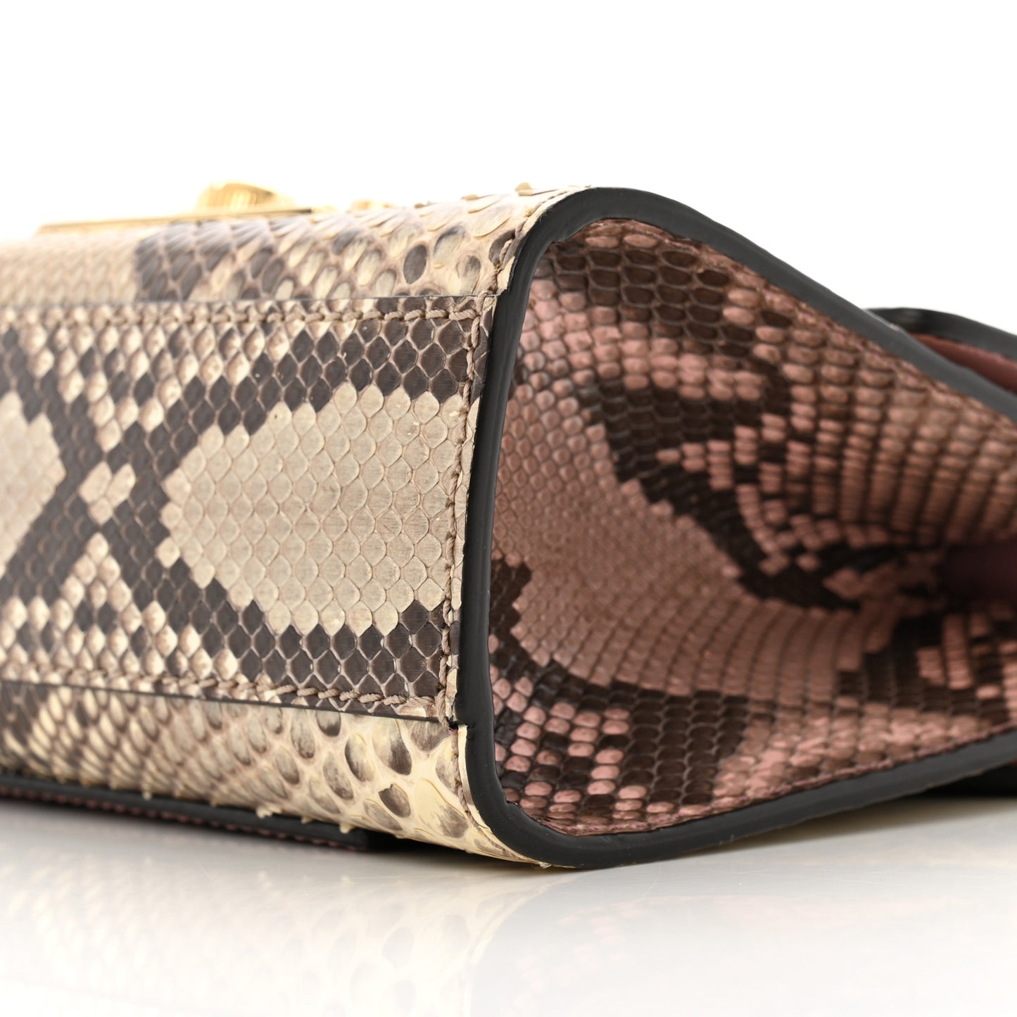 Snakeskin Small Padlock Shoulder Bag Gold Beige Pink