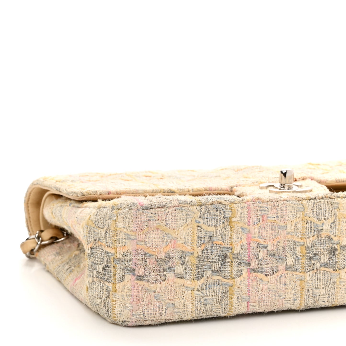 Tweed Quilted Medium Double Flap Beige Multicolor