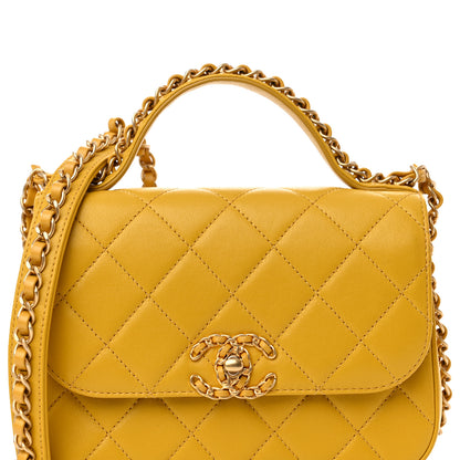 Chanel Lambskin Quilted Small Chain Infinity Top Handle Flap Yellow 8 of 10