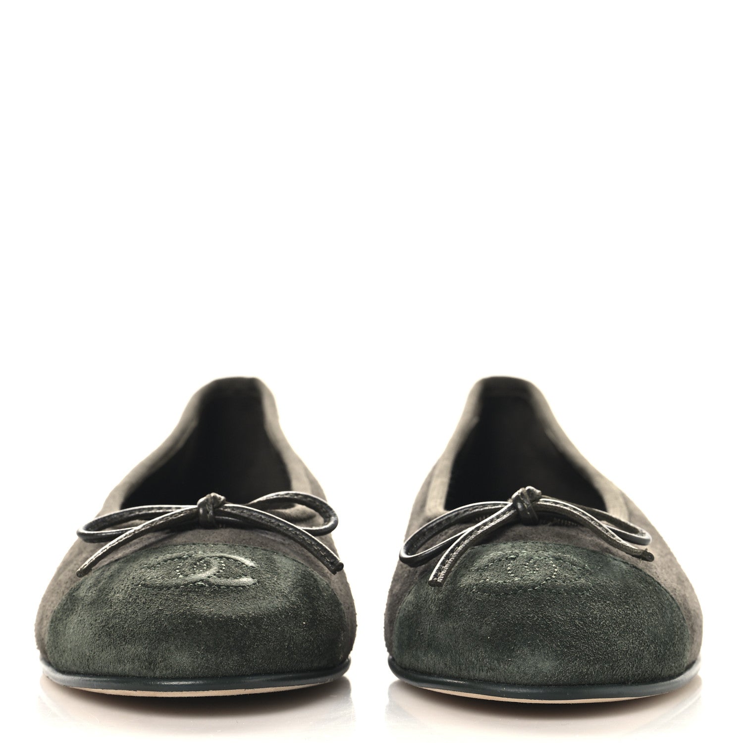 Chanel Suede Calfskin Cap Toe CC Ballerina Flats 36 Dark Khaki