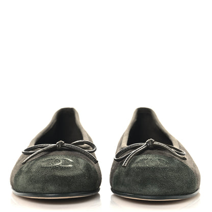 Chanel Suede Calfskin Cap Toe CC Ballerina Flats 36 Dark Khaki Dark Green 3 of 10