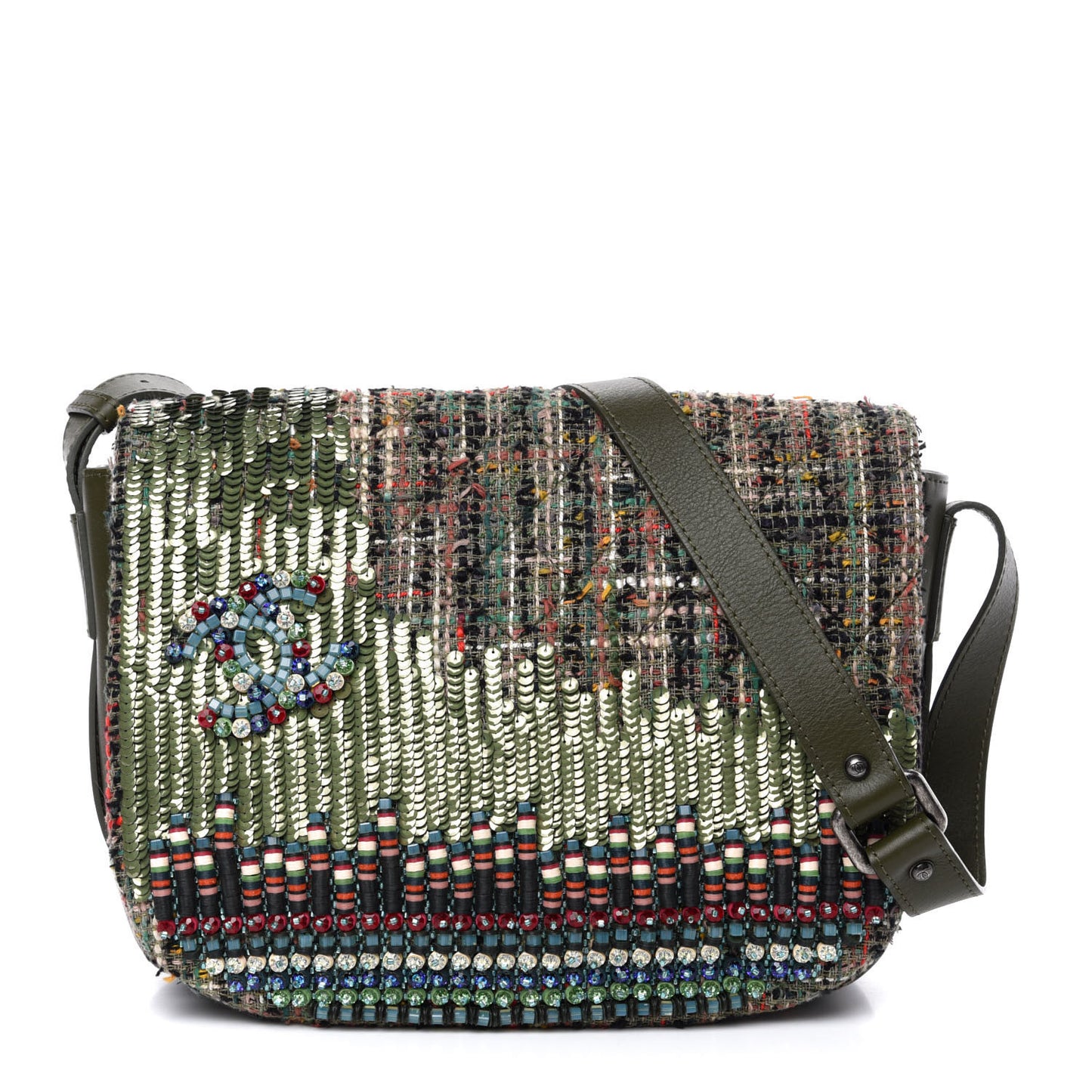 Tweed Sequins Havana Stroll Messenger Khaki