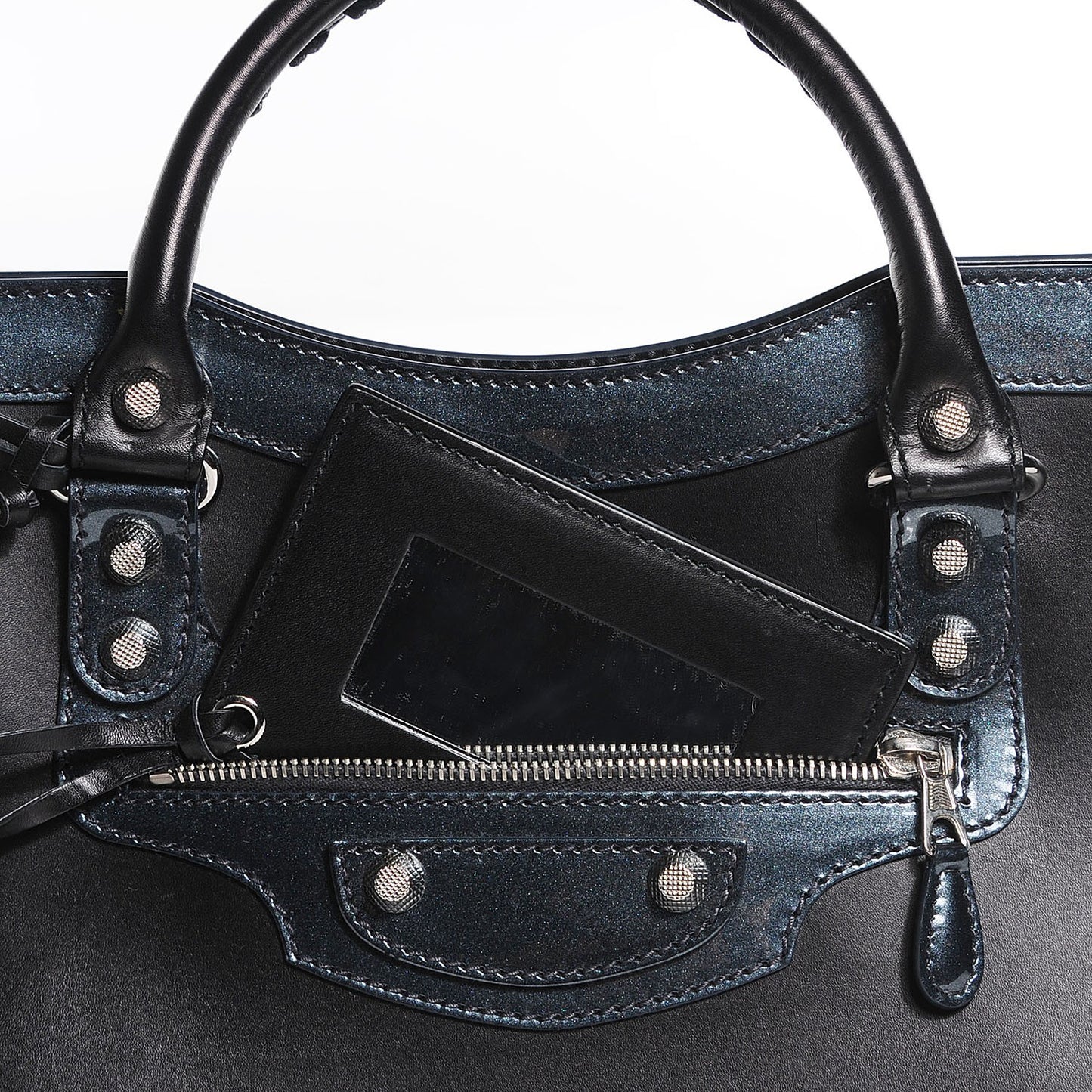 Smooth Calfskin Metallic Patent Giant 12 Silver Hardware City Black Gris