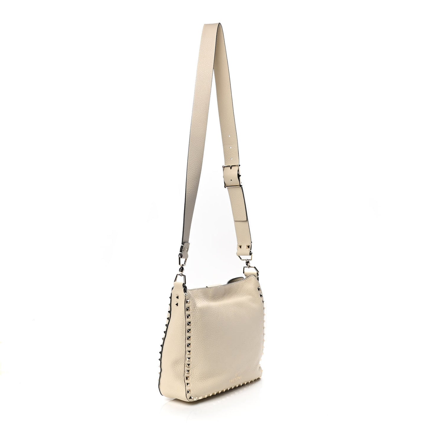 Pebbled Calfskin Small Rockstud Flip-Lock Messenger Bag Light Ivory