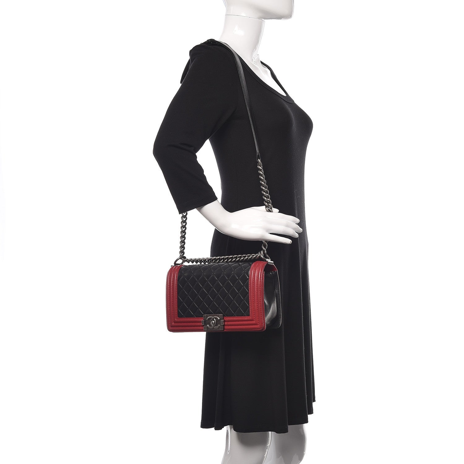 Chanel Lambskin Quilted Medium Boy Flap Black Red 2 of 9