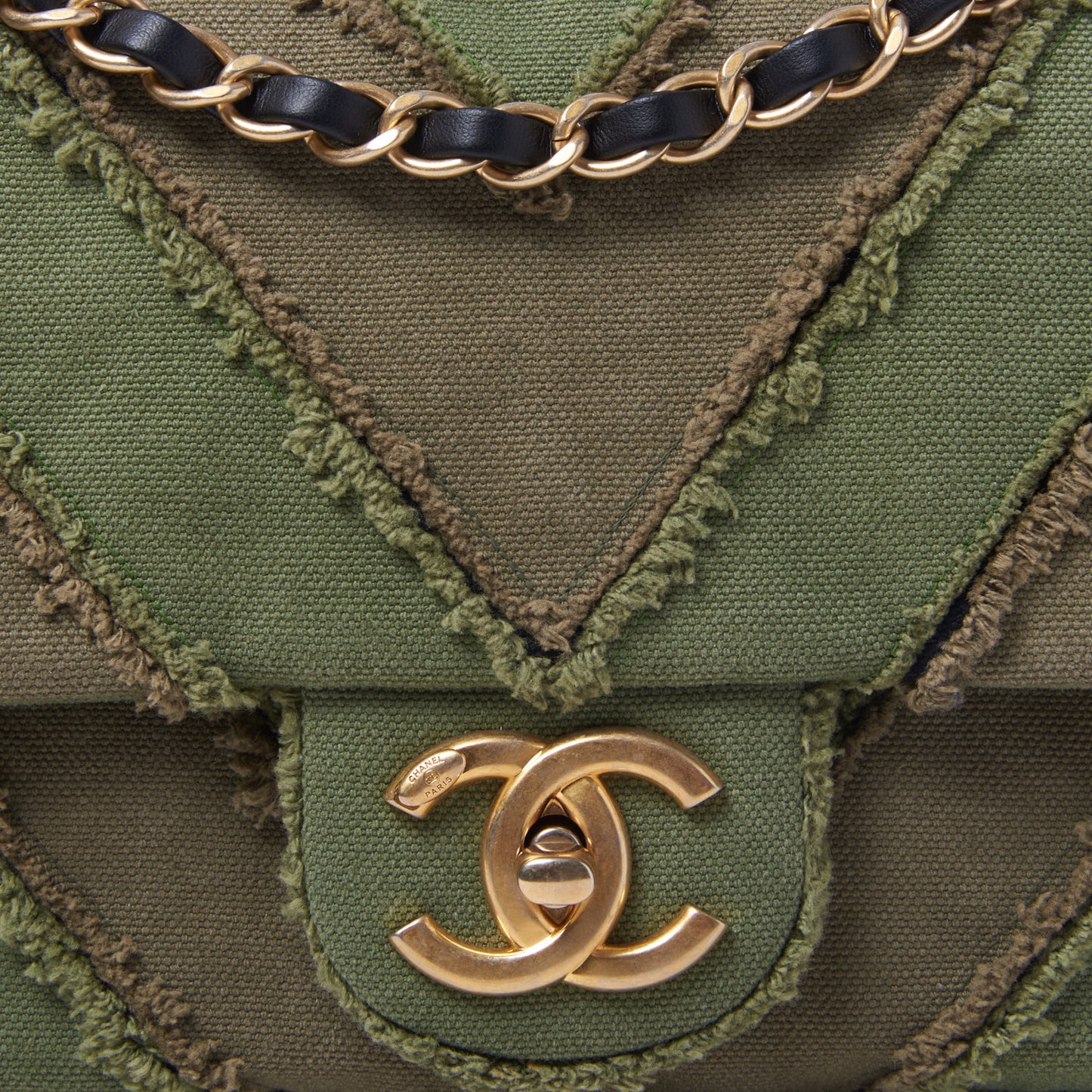 Canvas Chevron Cuba Patchwork Medium Single Flap Khaki