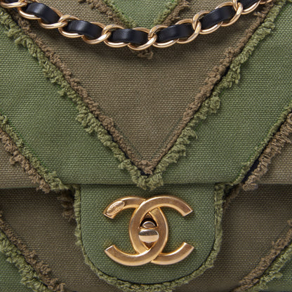 Chanel Canvas Chevron Cuba Patchwork Medium Single Flap Khaki 6 of 10