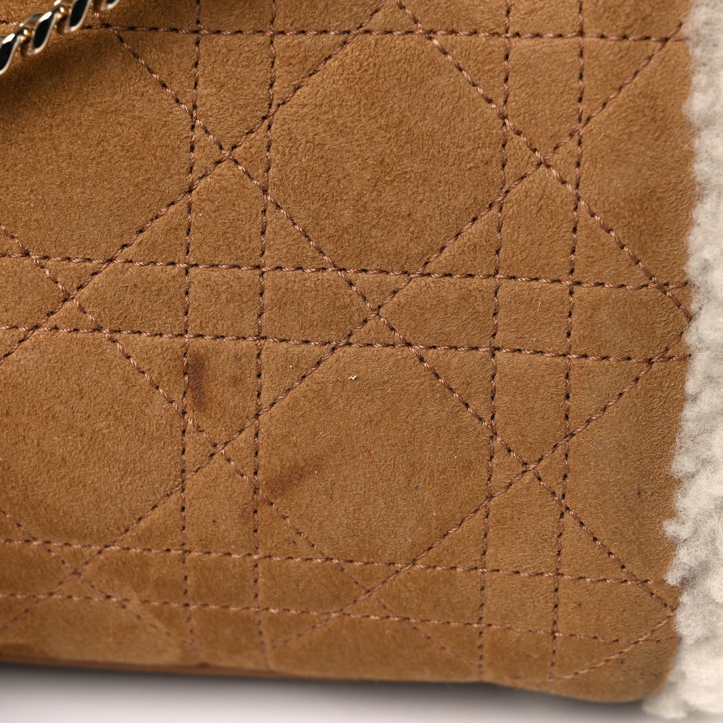Suede Shearling Cannage Mini Lady Dior Camel