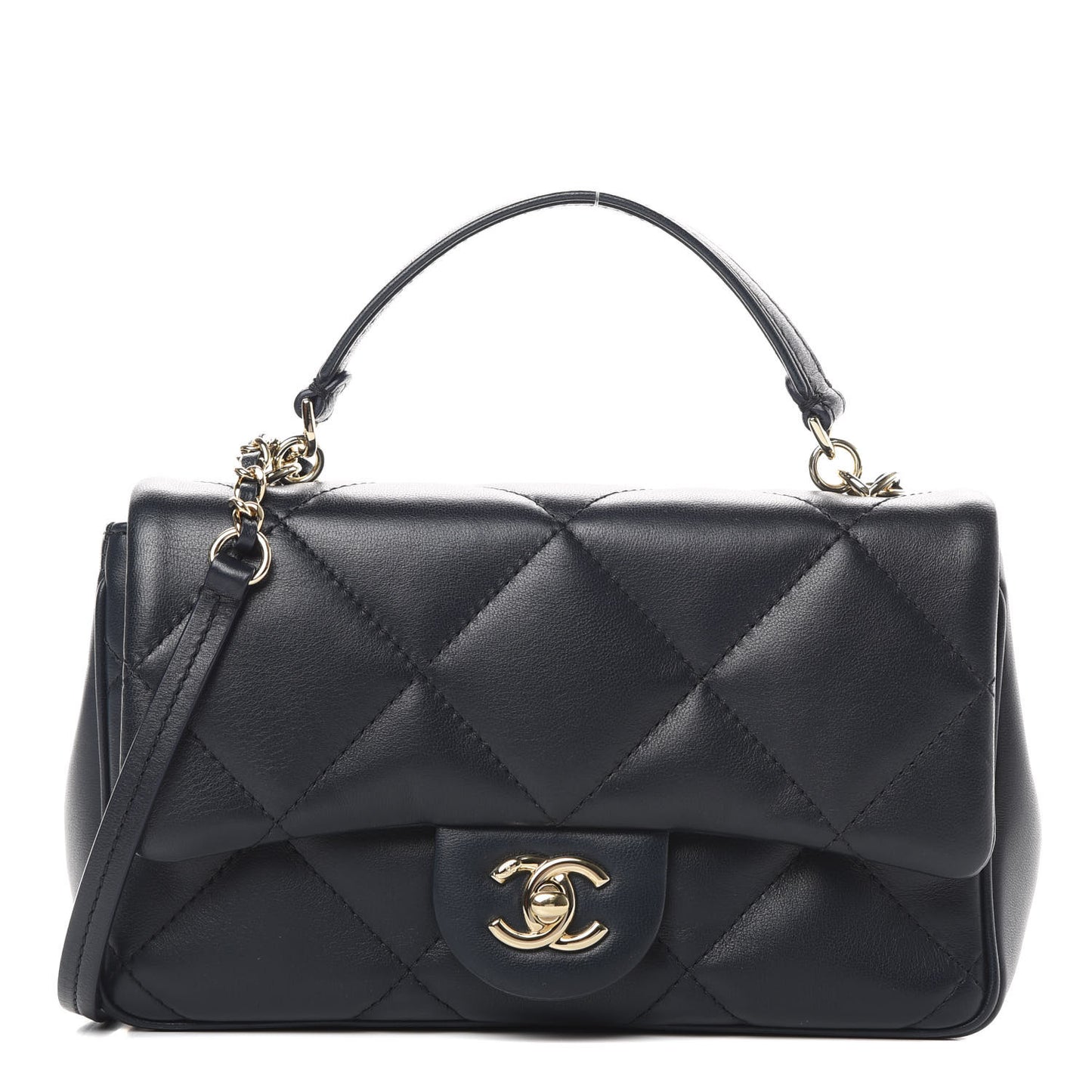 Lambskin Quilted Small Easy Carry Flap Navy