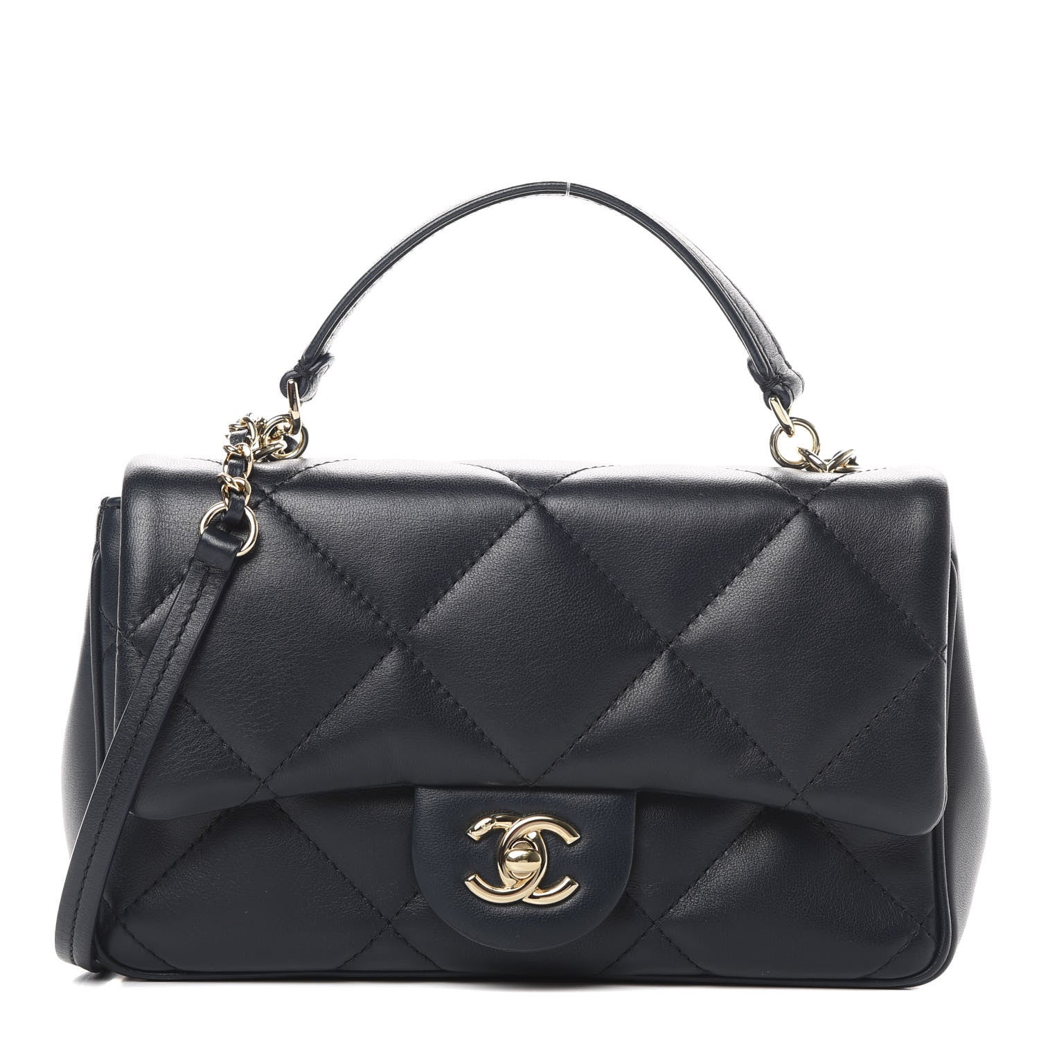 Chanel Lambskin Quilted Small Easy Carry Flap Navy 1 of 11