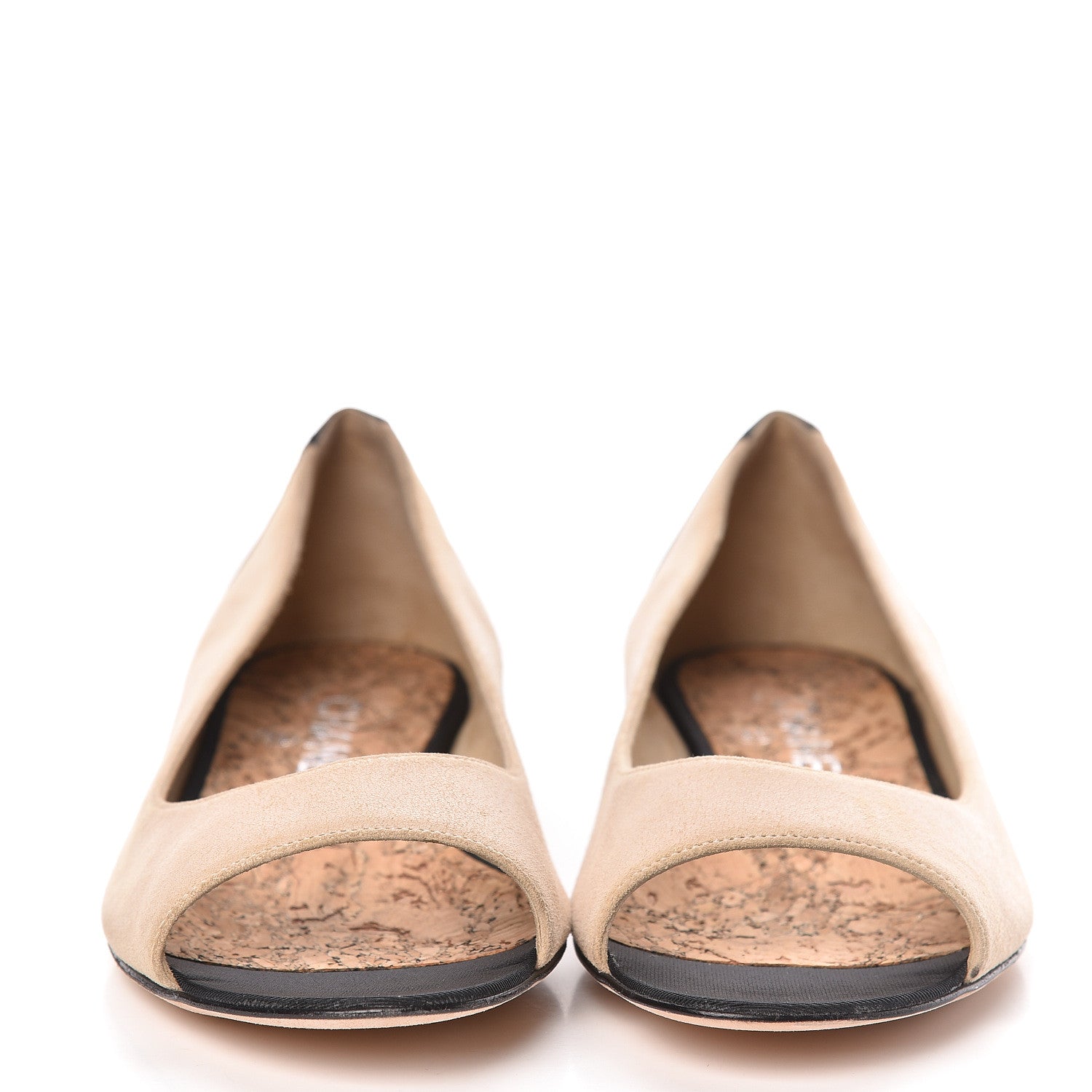 Chanel Suede Grosgrain Peep Toe Ballerina Flats 39.5 Beige Black 2 of 8