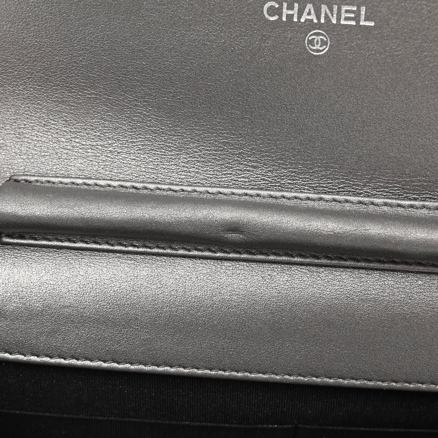 Chanel Metallic Caviar Timeless CC Wallet On Chain WOC Grey 12 of 13