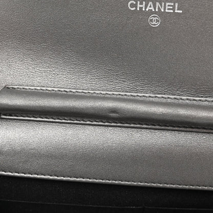 Chanel Metallic Caviar Timeless CC Wallet On Chain WOC Grey 12 of 13