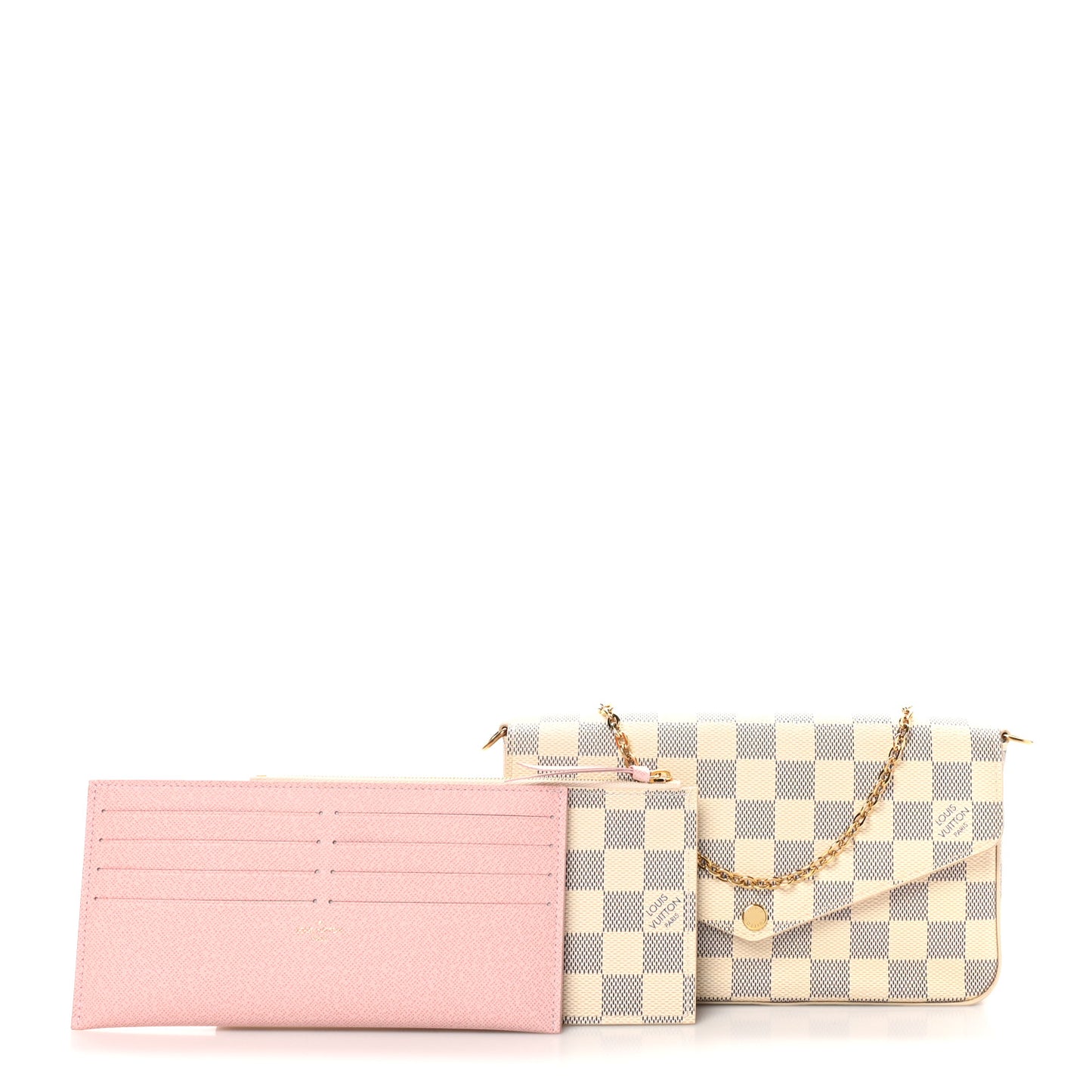 Damier Azur Pochette Felicie Chain Wallet Rose Ballerine