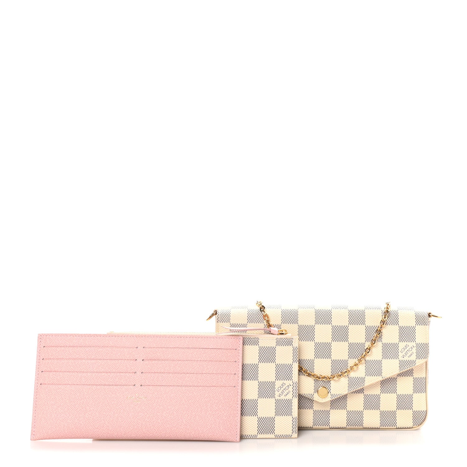 Louis Vuitton Damier Azur Pochette Felicie Chain Wallet Rose Ballerine 3 of 12