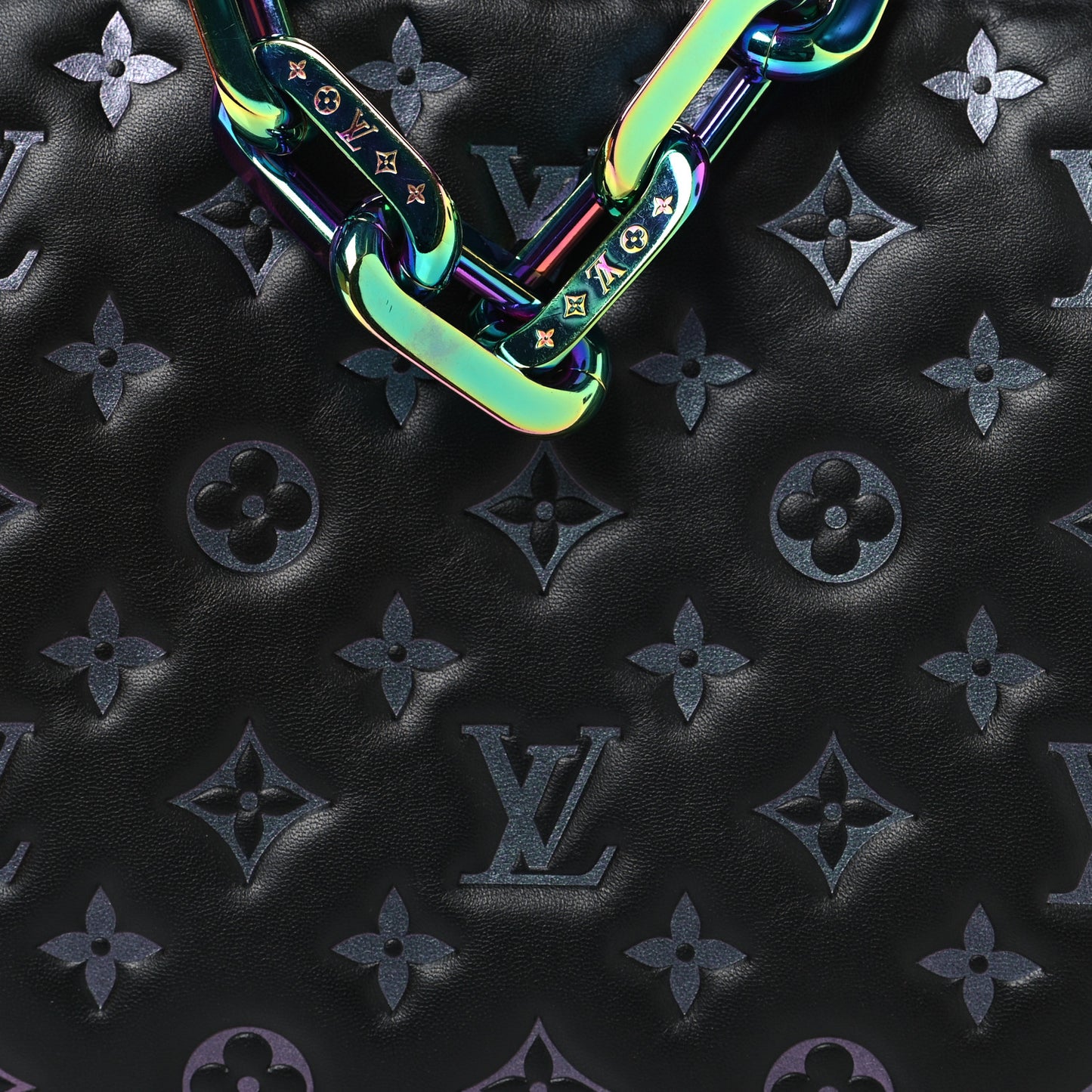 Lambskin Embossed Monogram LV Ski Coussin PM Black Multicolor