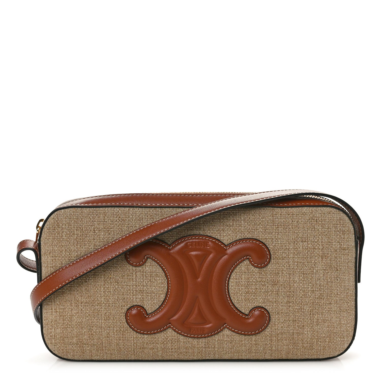 Celine Canvas Calfskin Cuir Triomphe Camera Shoulder Bag Tan 1 of 10
