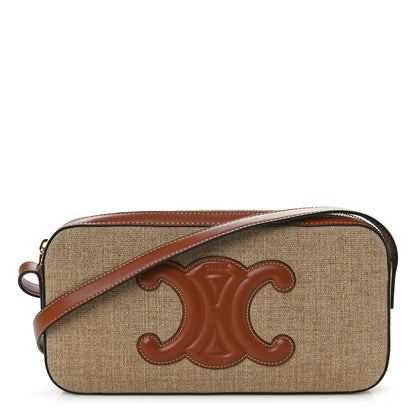 Celine Canvas Calfskin Cuir Triomphe Camera Shoulder Bag Tan 1 of 10